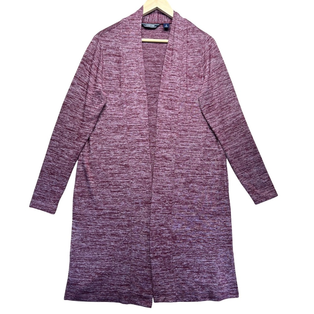 Lands End Women Burgundy Marled Knit Long Open Front Cardigan Sweater Size‎ S